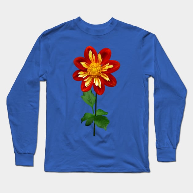 Red and Yellow Single Dahlia Long Sleeve T-Shirt by SusanSavad